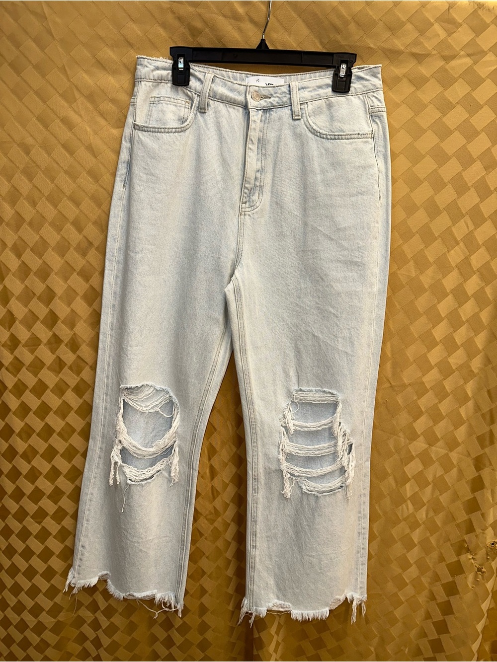 High-Rise Light Wash Distressed Straight Jeans